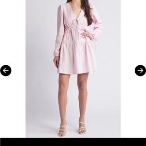 Something New Light Pink V-Neck Tie-Front Tiered Mini Dress